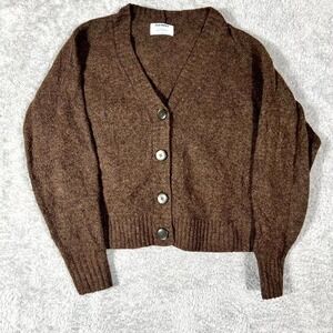 Old Navy Cardigan Sweater Womens Small Brown Stretch Ribbed Hem Long Sleeve